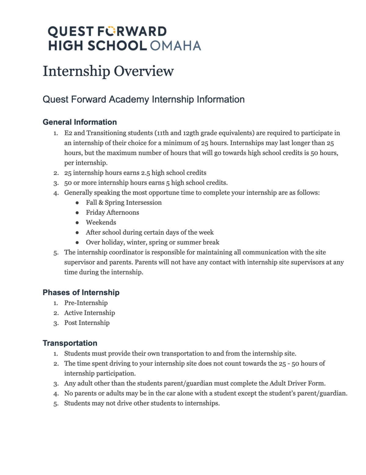 Internship Overview