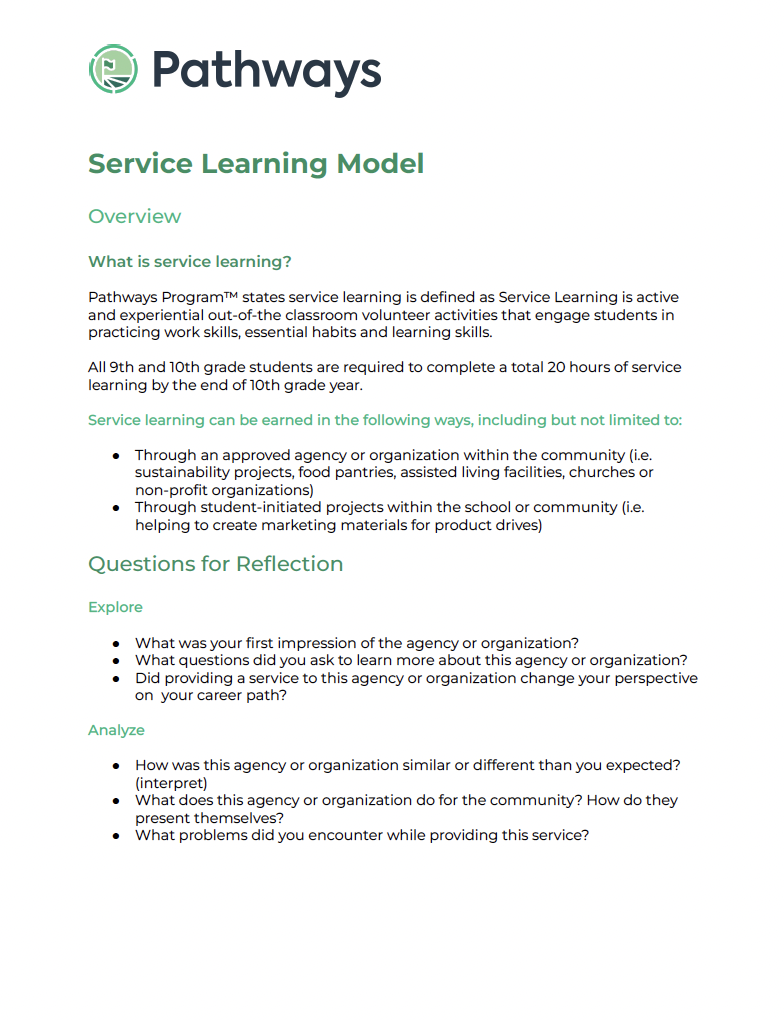 Pathways Service Learning Model